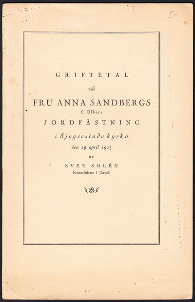 Griftetal vid Fru Anna Sandbergs, f. Olbers,…