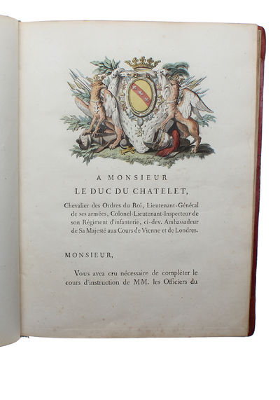 Idées d'un Militaire pour la Disposition des Troupes confiées jeunes officiers dans la Défense et l'Attaque des Petits Postes. Dédié a M. le Duc du Chatelet. - [THE FIRST BOOK SUCCESSFULLY PRINTED WITH COLOURS] (photo 3)