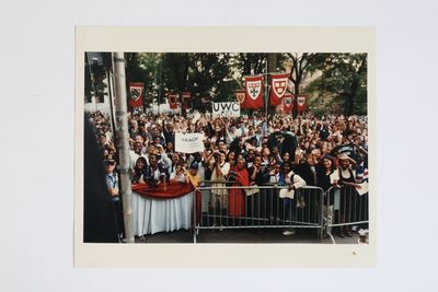 NELSON MANDELA'S HARVARD UNIVERSITY HONORARY DOCTORATE CEREMONY PHOTOGRAPH [Signed by Mandela]