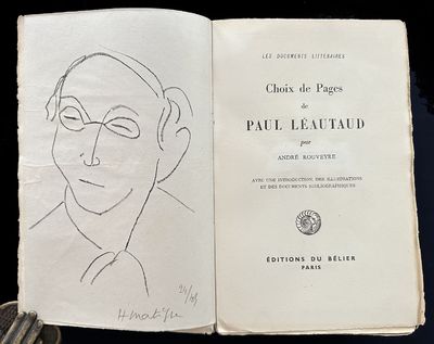 Choix de pages de Paul Leautaud. One of 50 copies with an original lithograph by Matisse signed in pencil.