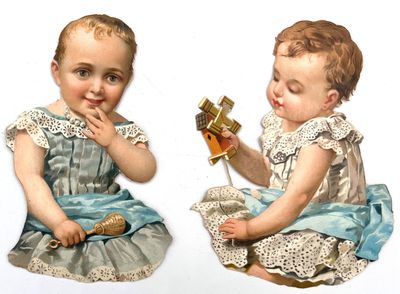 2 Embossed Victorian Scaps - 5" Toddlers at Play