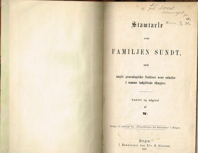 Stamtavle over  Familjen Sundt, med nogle…