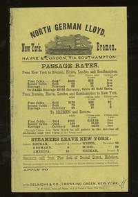 North German Lloyd Sailing Schedule and Rates of Passage, New York to Bremen by North German Lloyd - 1878 - from Common Crow Books (SKU: z014583)