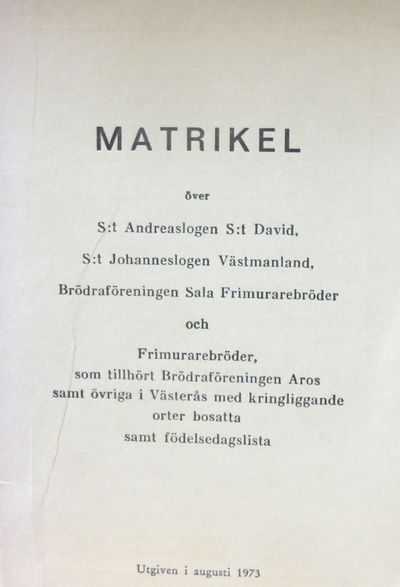 Matrikel över S:t Andreaslogen S:t David, S:t…