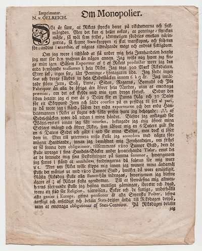 Om monopolier. [=rubrik].