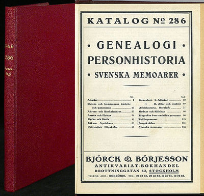 Björck & Börjesson. Katalog 286. Genealogi,…
