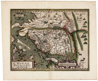 A FINE EXAMPLE OF THE FIRST EUROPEAN MAP OF CHINA IN ENGLISH<br>IN RICH ORIGINAL HANDCOLOR<br>Chinae, olim Sinarum regionis, nova descriptio. [London, 1606].