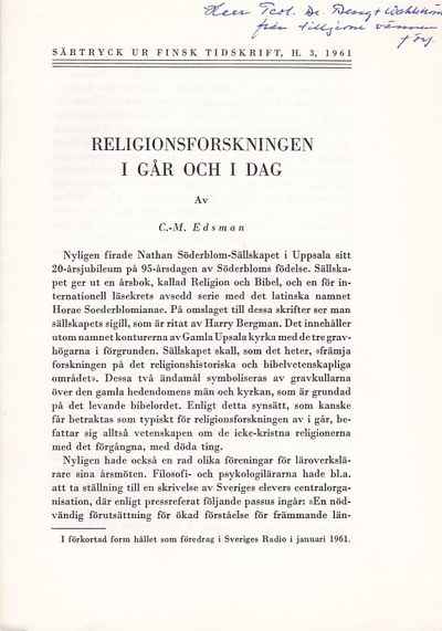 Religionsforskningen i går och idag. Särtryck ur…