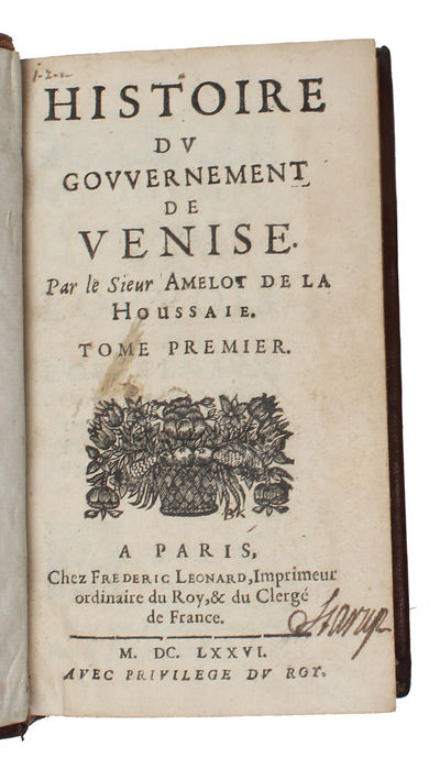 Histoire du gouvernement de Venise. 2 vols.  - [ON THE CAUSE OF VENETIAN DECADENCE] (photo 2)