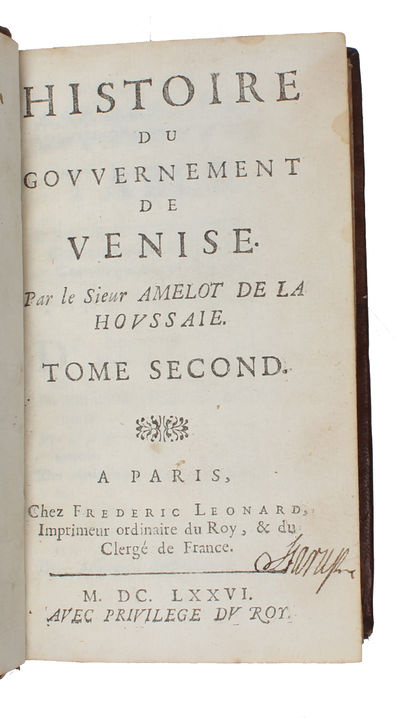Histoire du gouvernement de Venise. 2 vols.  - [ON THE CAUSE OF VENETIAN DECADENCE] (photo 4)