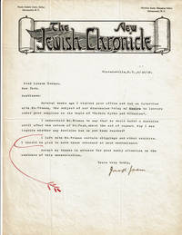 image of TWO TYPED LETTERS SIGNED BY ZIONIST AND FORT WORTH, TEXAS RABBI JOSEPH JASIN.