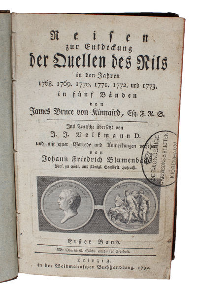 Reisen zur Entdeckung der Quellen des Nils in den Jahren 1768. 1769. 1770. 1771. 1772. und 1773. in fünf Bänden. Ins teutsche übersetzt von J.J. Volkmann und mit einer Vorrede und Anmerkungen versehen von Johann Friedrich Blumenbach. 5 Bde. (photo 2)
