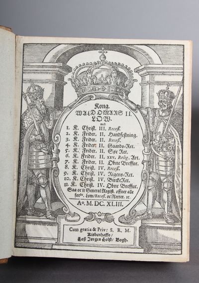 Den Rette Judske Lowbog, Som er offverseet Corrigerit oc forbedrit, effter det Exemplar, som Anno M.D. LXXXX er udgangen. Oc nu paa nu igien oplagt. Kiøbenhavn 1642 +  Kong Waldemars II Low med 1. Chr. III. Recess, 2. Fr. II. Handfesting, 3. Fr. II. Recess, 4. Fr. II. Gaards-Ret, 5.  Fr. II. Søe Ret., 6. Fr. II. XXV. Relig. Art., 7. Fr. II. Obne Breffue, 8. Chr. IV. Recess. 9. Chr. IV. Rigens-Ret. 10. Chr. IV. Bircke-Ret. 11. Chr. IV. Obne Breffue. Saa oc it General Regsit offuer alle for`de Low/Recess oc Retter. (photo 3)