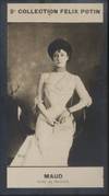 Photographie de la collection Félix Potin (4 x 7,5 cm) représentant : Reine Maud de Norvège. Début XXe. Vers 1900.