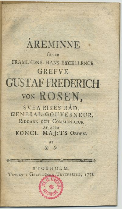 Äreminne öfver framledne hans excellense grefve…