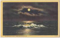 The Ocean by night, Hampton Beach, NH, 1948 used linen Postcard