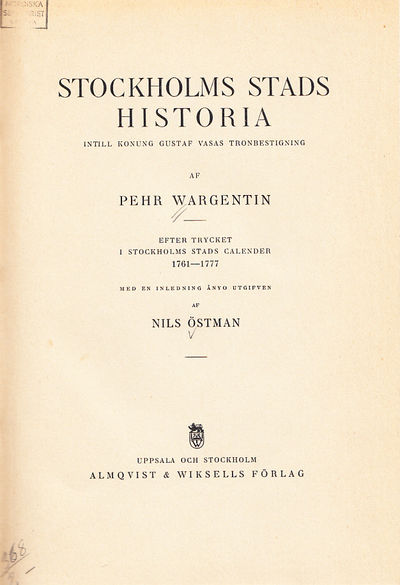 Stockholms stads historia intill konung Gustaf…