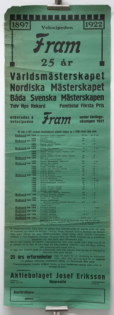Velocipeden Fram 25 år. 1897-1922. ...…