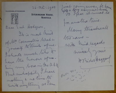Autograph Letter Signed, to "Dear Earl Hodgson