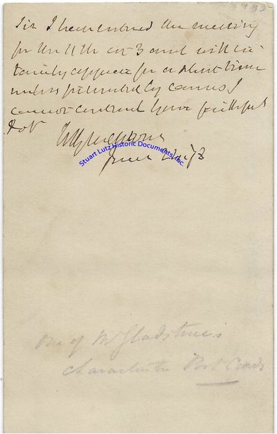 William Gladstone Rsvps To A Meeting Between Terms As Prime Minister