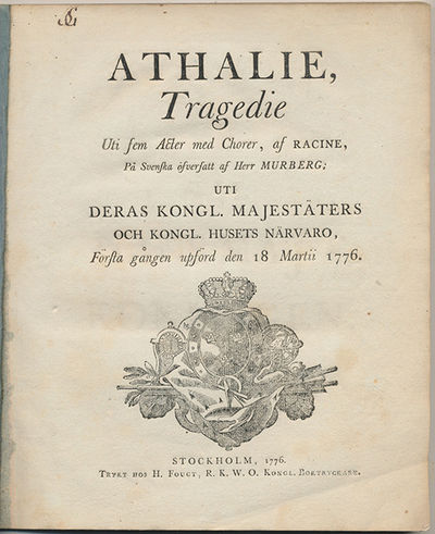 Athalie, tragedie uti fem acter med chorer, på…