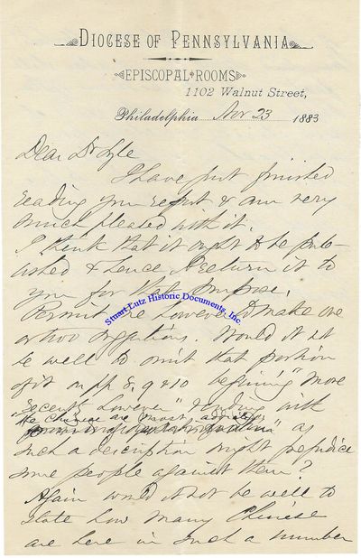 Episcopal Bishop William Bacons Stevens Replies To A Report About Chinese Immigration In The Late 1800s: The Chinese Are Most Addicted As Such A Description Might Prejudice Some People Against Them? Again Would It Not Be Well To State How Many Chinese Are Here In Such A Number Of Laundries