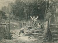 Original 1870 Antique Engraving the Old Farm Gate by W. Collins by Henry G. Stothert - 1870