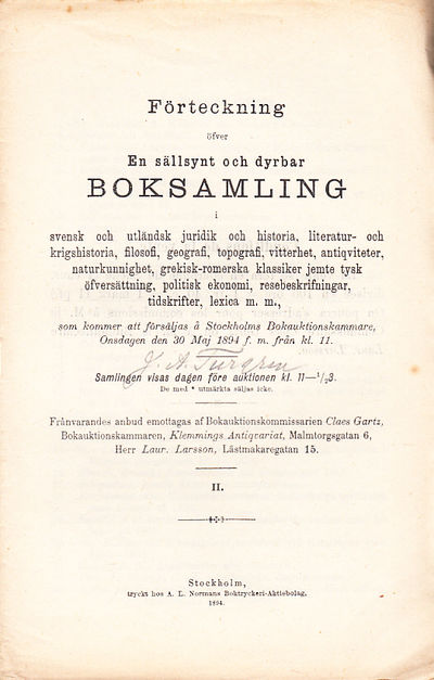 Förteckning öfver en sällsynt och dyrbar…