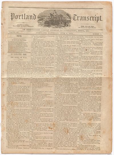 [Excerpt from a letter by Poe in Newspaper]:Portland Transcript Vol. XIV, No. 8. Saturday, June 8, 1850