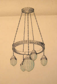 Original pen and blue watercolor design for five light ceiling lighting fixture