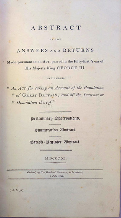 Abstract of the answers and returns made pursuant to an act . . . intituled, "An act for taking an account of the population of Great Britain, and of the increase or diminution thereof