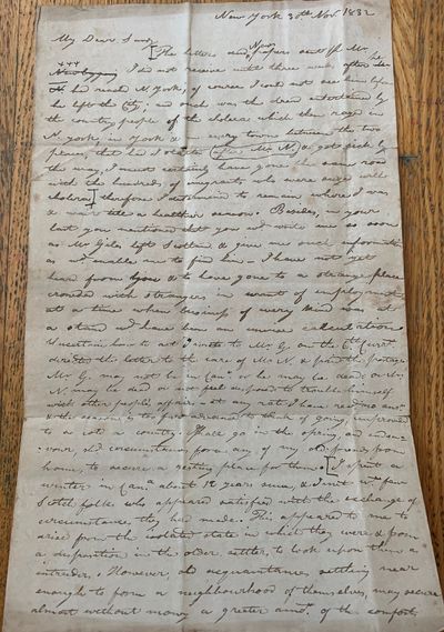 Autograph Letter Signed, New York, November 30, 1832, to his older brother, Alexander Peterkin, Edinburgh, Scotland