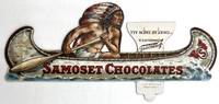Self-Standing Native American in Canoe Advertising Samoset Chocolates