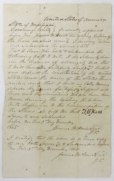 [Manuscript Amnesty Oath from Mississippi Following the Civil War]