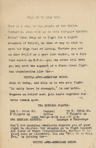 HELP US TO HELP YOU! [Handbill Advertising the United Afro-American Union]
