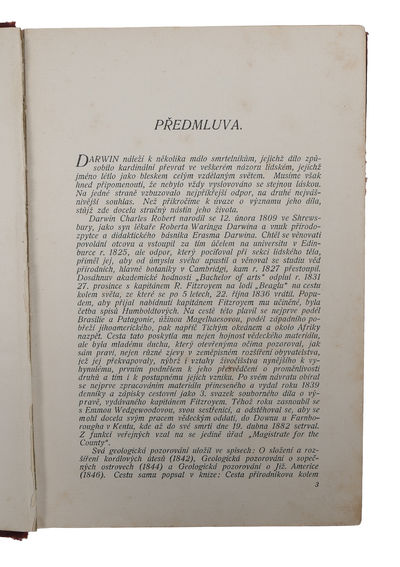 O vzniku druhu prirozeným výberem cili Zachováváním vhodných odrud v boji o zivot. [Czech - i.e. On the Origin of Species... Translated by Fr. Klapálek]. - [FIRST CZECH TRANSLATION OF DARWIN'S "ORIGIN OF SPECIES"] (photo 3)