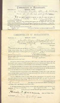 Documents Legal (Executor's Inventory, Letter's Testamentary with will of November 5, 1890): Barnstable, ss. Probate Court Commonwealth of Massachusetts, drafted and signed [by two appraisers, Justice of the Peace and Probate Judge] April 18-29, 1893