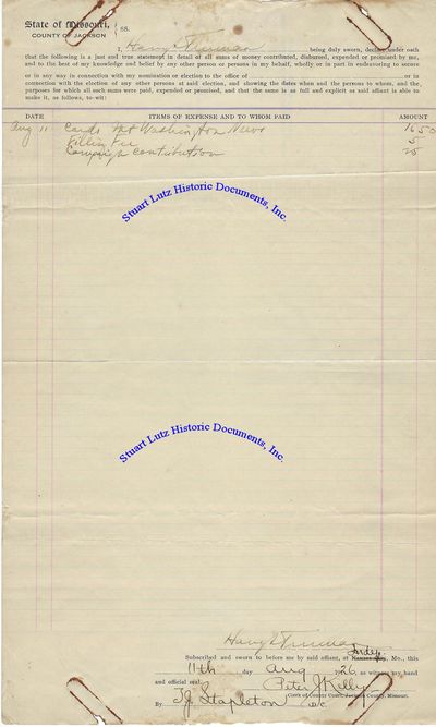 An Archive Of Six Documents From Harry Trumans Early Political Carer In Jackson County, Missouri