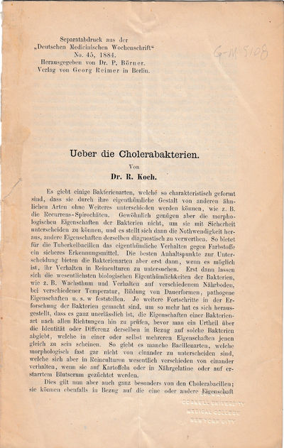 Ueber die Cholerabakterien [Drop Title]