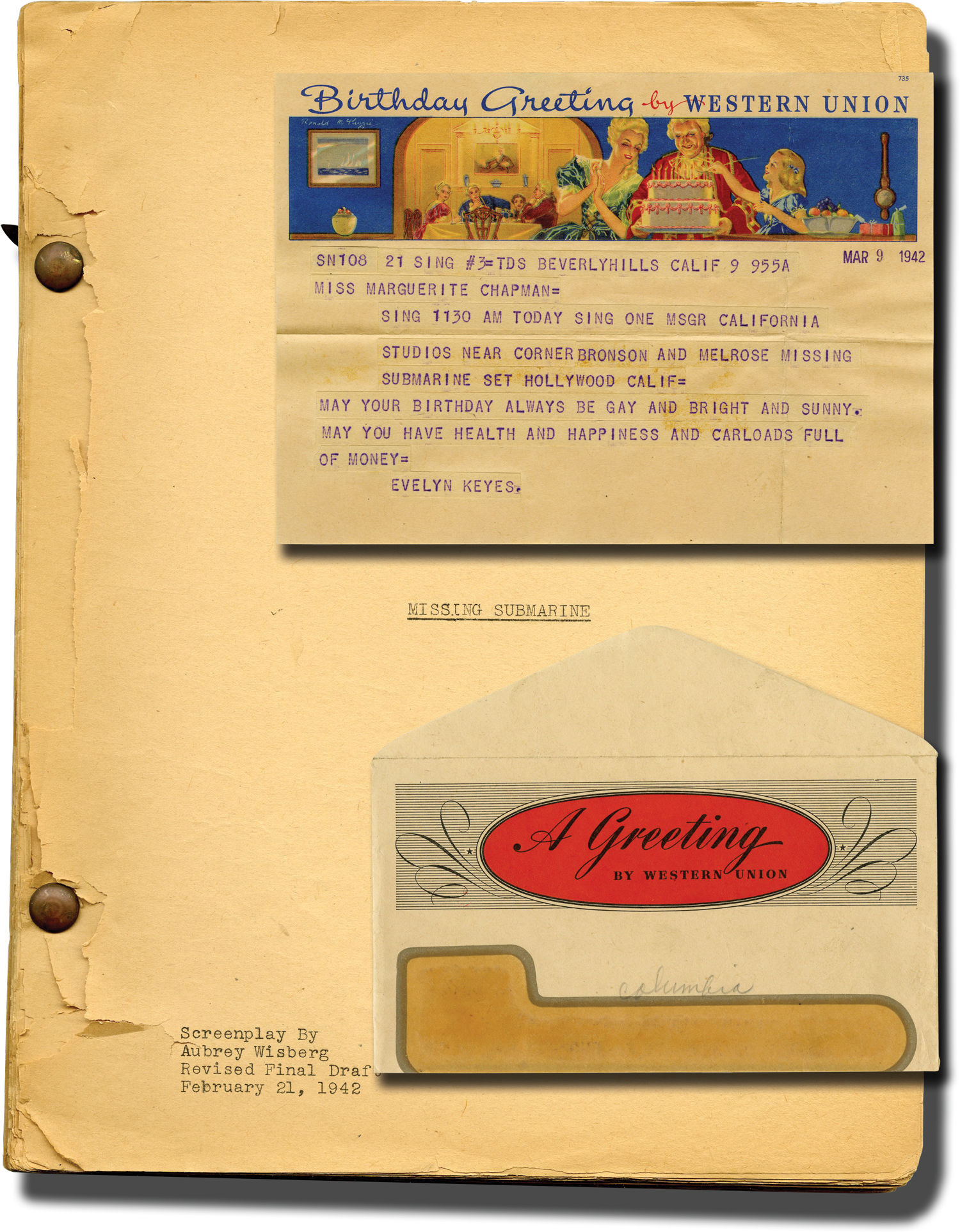 Submarine Raider Missing Submarine Original Screenplay For The 1942 Film By Warren Ashe Starring Bruce Bennett 1942 From Royal Books Inc Sku