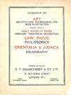 Catalogue XVIII/1984:art, Architecture, Bookbindings and Bookillustration, Incl. a Number of Early Woodcut Books; Heraldry, Theatrical Decoration, Law, Music, Philosophy, Orientalia & Judaica, Bibliography.
