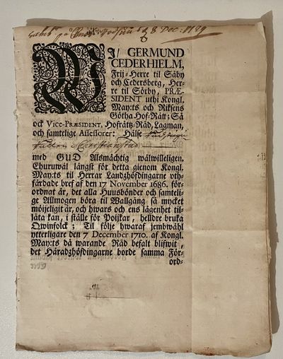 [Tidelag] Wi, Germund Cederhielm, frij-herre til…
