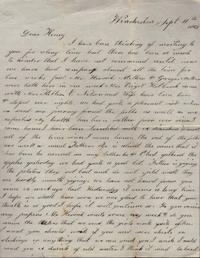 Civil War letters addressed to Henry 1862-1863 from the Colombian College Hospital