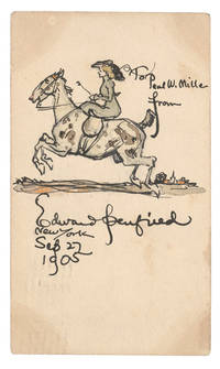 Watercolor of Lady on a horse on the back of a postcard sent to Paul W. Miller