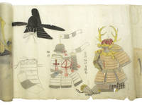 Scroll of samurai armor and samurai stories, on thin rice paper, ink and colors