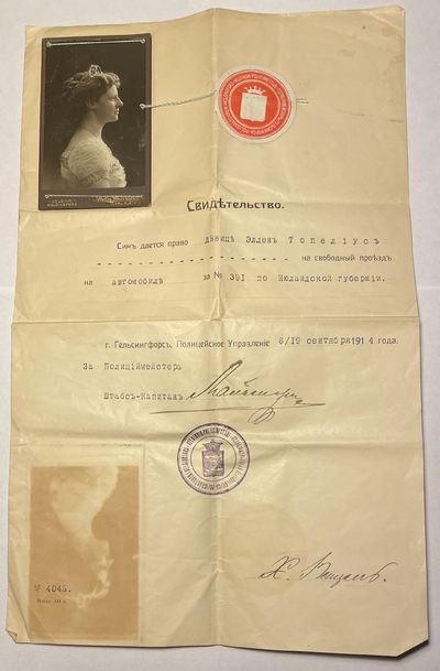 [Automobil-körkort för Ellen Topelius i Nyland,…