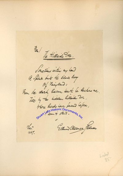 Edmund Clarence Stedman Writes Out The Opening Of His Poem The Hillside Door