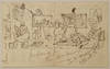 Nonsense Manuscript sketch at the last of a 4-page letter, undated but probably circa 1880), showing the antics of seven cleaning women preparing for the opening of a new show at the Royal Academy.