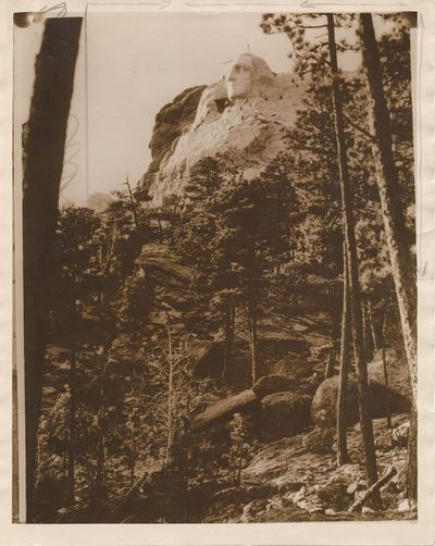Mount Rushmore. Two Photographs, Gelatin Silver Prints, of the Mount Rushmore presidential monument in progress