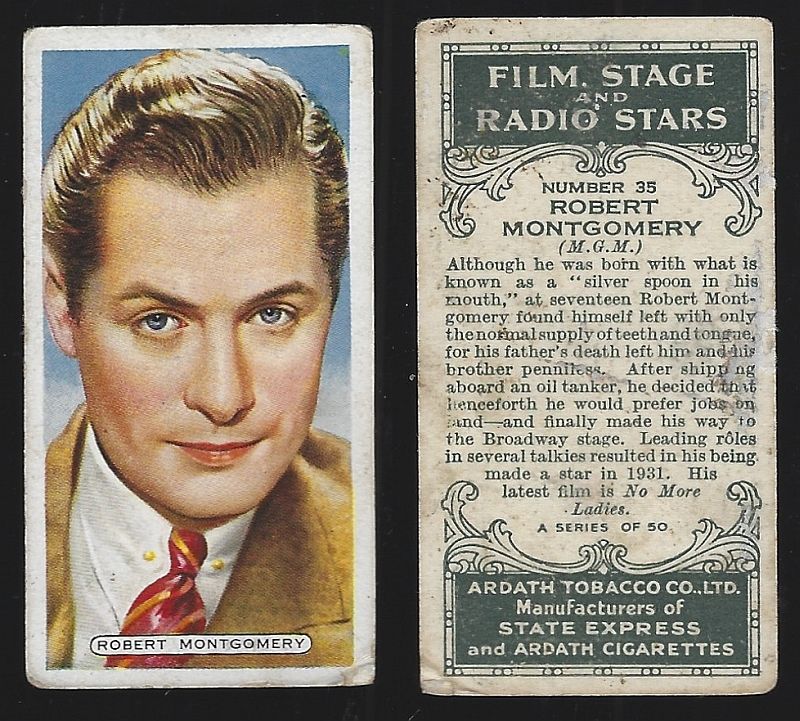 ardath tobacco company VINTAGE ARDATH CIGARETTE CARD WITH ROBERT MONTGOMERY